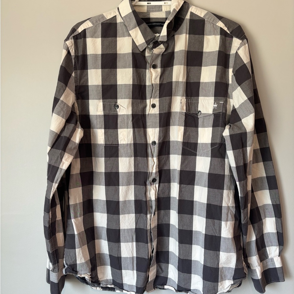 French Connection Black and White Casual Button Down Shirt